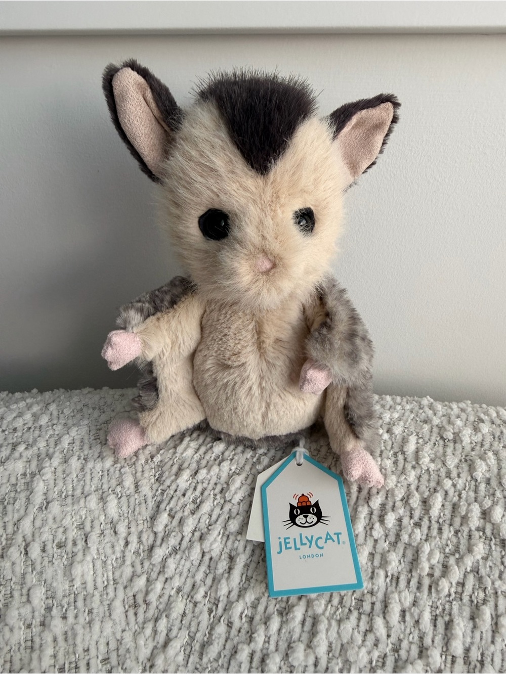 Jellycat Cream & Gray Sugar Glider Plush with Pink Accents